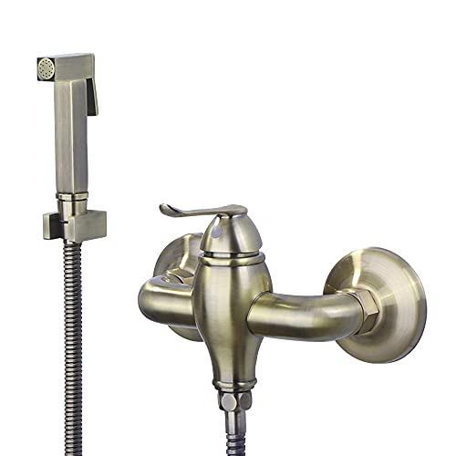 Bidé de mano para inodoro con spray mezclador regulable y kit de pared en bronce