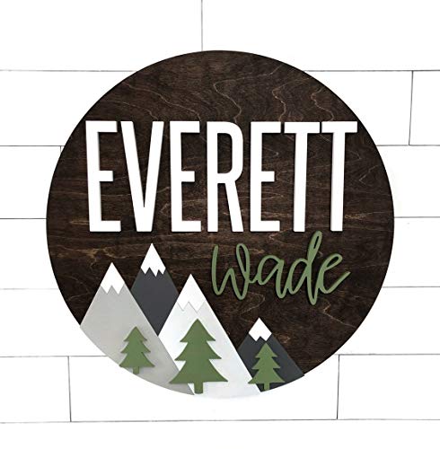 Fprqlyze Mountain Sign Woodland Theme Baby Name Sign Nursery Room Decor Wood Sign Nursery Wall Art Shower Gift Wood Name Board Wooden Printed Fprqlyze Sign 18 Inch