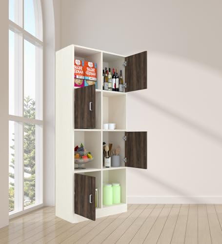 Image of SPECIALITY PANELS 8 Shelf Kitchen Cabinet | Multipurpose Wooden Storage Cupboard with Doors | Semi Open Pantry Organizer | Tall Space Saving Storage Unit for Kitchen Living Room Home | Display Rack