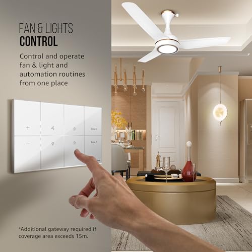 Image of Havells Crabtree iSense Smart Monoblock Touch Panel with1 Fan regulator, 3 ON /OFF switch, 2 Scene (White) I Compatible with 4M Gang Box I Mesh connectivity I Compatible with Alexa, Google Home