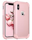 iPhone X Case, BENTOBEN Slim Hard PC Soft Silicone Full-Body Protective Shockproof Scratch-Resistant Support Wireless Charging Phone Cover Case for iPhone X/10 5.8 Inch(2017), Rose Gold