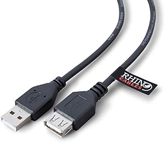 rhinocables USB 2.0 Extension Cable A to A Extender Lead  Male Plug to Female Socket for Extending Connection to Peripherals, Printers, Cameras, Mice, Keyboards  0.12m / 12cm (Black)