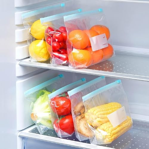 Image of Zipper Seal Slider Zip Lock Bags, Food Vegetable Fridge Storage Bag, Freezer, Microwave Safe, BPA Free Reusable Transparent Zipper Bag | (10 PCS BLUE ZIPPER BAG)