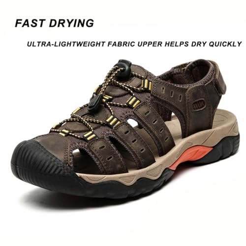 ailishabroy Mens Sandals Leather Hiking Slides Sport Slippers Fisherman Beach Shoes Closed Toe3