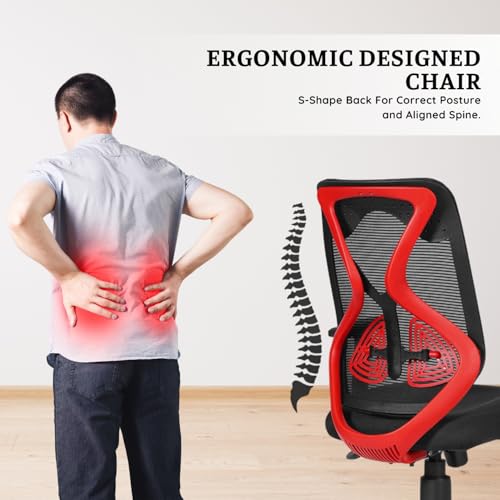 Image of activa Hector Ergonomic Office Chair | Mesh Computer Chair with 2D Armrest | Adjustable Headrest & Lumbar Support | Executive Revolving Desk Chair for Workspace /Computer Desk (Red Black,Mid Back)
