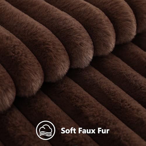 Image of decorUhome Fall Cozy Faux Fur Throw Pillow Covers 12x20 Set of 2 Decorative Soft Plush Striped Lumbar Modern Farmhouse Boho Couch Pillow Cases with Velvet Back for Sofa Bed Living Room, Dark Brown