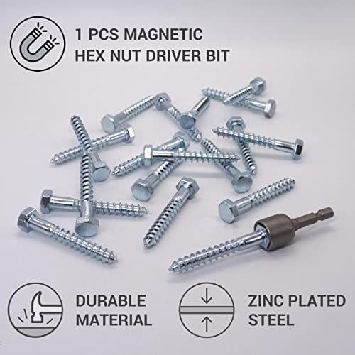 SKIR'CO (35 pcs) DIN 571 Zinc Plated Steel Hexagon Wood Screws M8 x 60 mm, Coach Screws, Hex Screw, Lag Bolts (With Magnetic Hex Bit) - Image 3