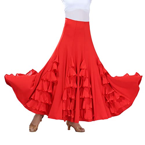 Tookang Flamenco Sevillanas Falda de Baile Moderno Vals Falda de Baile de Salón Practicar Falda Larga Cover