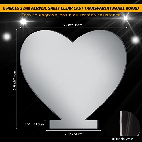 Plaque acrylique transparente en cœur de 2 mm pour socle LED Lot de 6