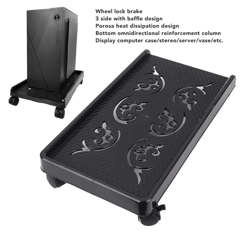Soporte de CPU, bajo el escritorio de la torre de computadora Torre móvil con 4 ruedas Caster Riser universal para PC Workstation Home Office ABS Black 460x245x80mm - imagen 4