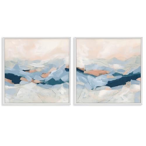 Abstract Mountain Peaks Scenery, 12 x 12 Inch Framed Giclée Print Set