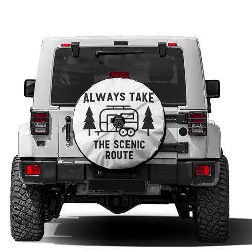 Delerain Spare Tire Cover with Backup Camera Hole Always Take The Scenic Route Wheel Covers Waterproof Dust-Proof UV Sun Universal Fit for Trailer RV SUV Truck (18 Inch for Diameter 32"-34")