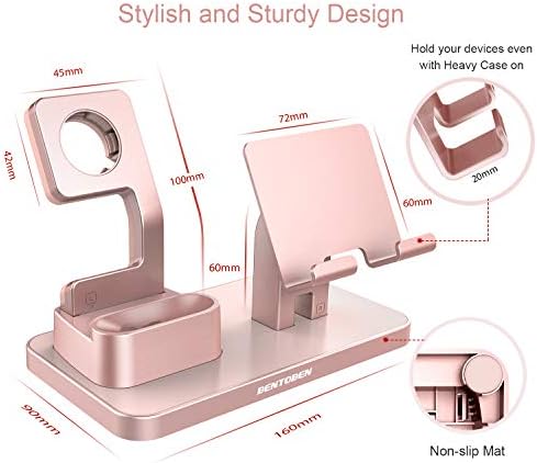 BENTOBEN Cell Phone Stand for Apple Watch, Charging Dock Phone and Watch Stand Holder for AirPods/AirPods Pro, iPhone 11/12/13/14 Pro/12/14 Pro Max, Apple Watch 5/4/3/2/1, iPad and Other Devices