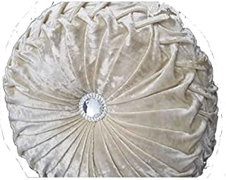 Diamond Stitched Filled Velvet Cover Round Cushion Sofa Cushion Bed Cushion Soft Chair Cushion (Small 15" Round, Black)