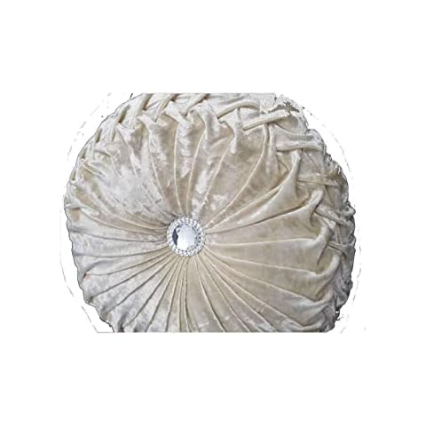 Diamond Stitched Velvet Round Cushion - Cream Cover