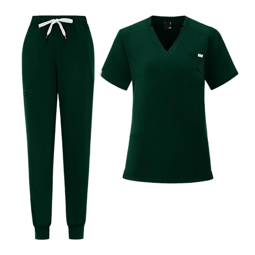 Pijama Enfermera Mujer Conjuntos de Batas médicas for Mujer, Ropa de Trabajo de Laboratorio, clínica Dental, clínica Dental, salón de Belleza, SPA, Accesorios for Enfermeras(Dark Green,S)