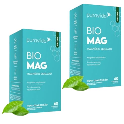 2x Bio Mag - Magnésio Quelato- Pura Vida - 60 Capsulas