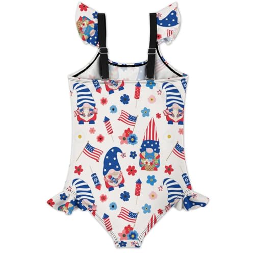 Image of Girls One Piece Swimsuit Cute Alpacas Hearts Stars Ruffles Swimwear Bathing Suits 3-12 Years
