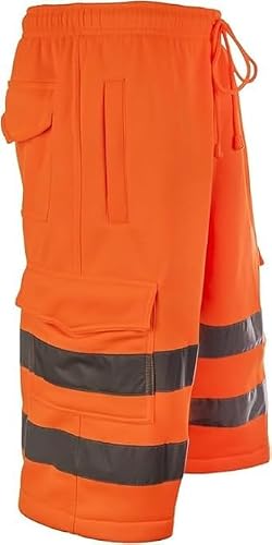 Image of ANZEE Men's Hi Viz Shorts High Visibility Work Wear Reflective Tape Cargo Combat Short Bottom Trouser - Hi Vis Safety Security Work with Drawstrings (UK, Alpha, L, Orange)