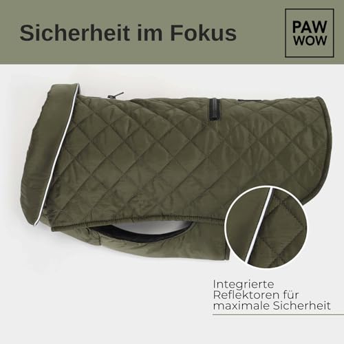 PAW WOW Fritz Hundemantel | Hundejacke mit Bauchschutz und Klettverschluss | Hundejacke Winter für kleine und mittelgroße Hunde (Olive, S)