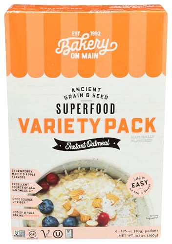 Bakery On Main, GlutenFree Instant Oatmeal Vegan Non GMO, Variety Pack, 10.5 Ounce, (Pack of 6) (00260431)