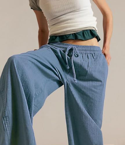 loveimgs Women Baggy Barrel Jeans Boyfriend Elastic Mid Rise Wide Leg Jeans Sweatpants Denim Lounge Pants Drawstring Y2k3