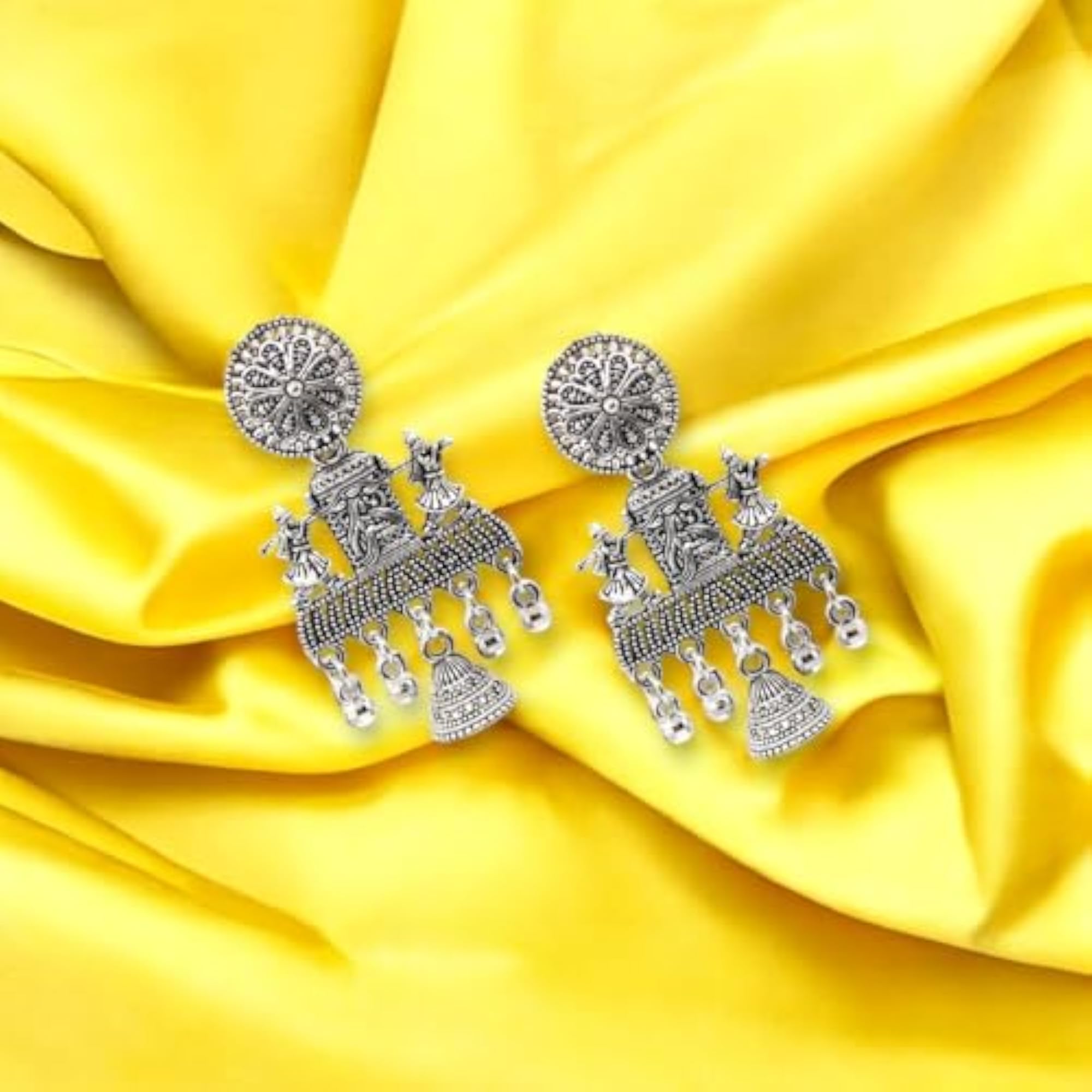 Women's Small Traditional Oxidised Jhumka Earrings Set