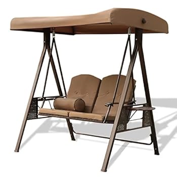 Alternative view of PRIVATE GARDEN 2-Seat Outdoor Patio Porch Swing, Adjustable Tilt Canopy Swing Glider with Weather Resistant Steel Frame, Removable Sponge Cushions and Pillow Included for Backyard,Beige