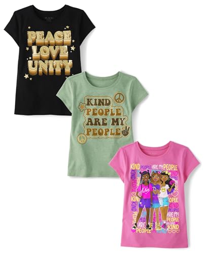 The Children's Place,Girls,Kindness, Love, Equality Short Sleeve Graphic T-Shirts,Multipacks,Girl/Peace Love Unity/Kind 3-Pack,X-Small