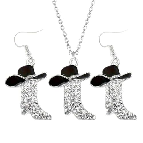 SSKHE Parure de bijoux Cowgirl Cowboy - Collier occidental avec pendentif en forme de botte en strass et boucles d'oreilles pendantes - Accessoires cowgirl...