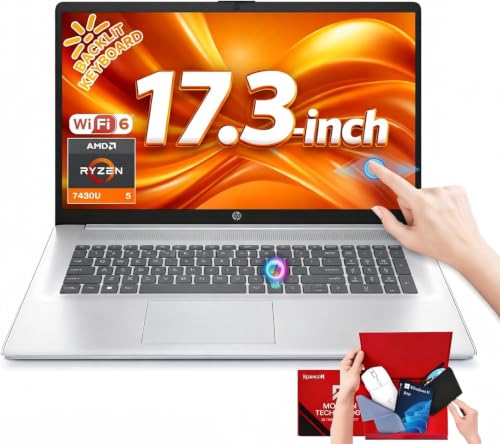 Image of HP Flagship 17 Touchscreen Laptop - 17.3" Anti-Glare HD+ Display, AMD Ryzen 5 7430U (up to 4.3GHz), 8GB RAM, 256GB SSD, Backlit Keyboard, Wi-Fi 6, Fast Charge, Windows 11 Pro