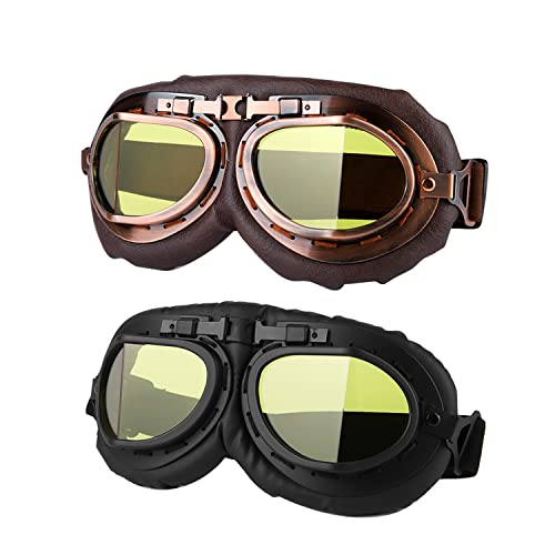 Image of LJDJ Motorcycle Goggles - Vintage Pilot Style Goggles Dirt Bike ATV Motocross Riding Offroad Eyewear Scooter Outdoor Sports Glasses Combat Tactical Goggles for Men Women Youth Adult