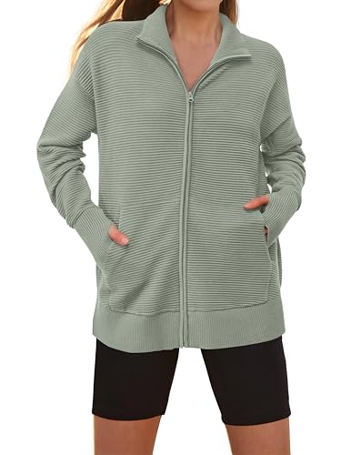 Image of PRETTYGARDEN Womens Long Sleeve Zip Up Ribbed Cardigan Sweaters