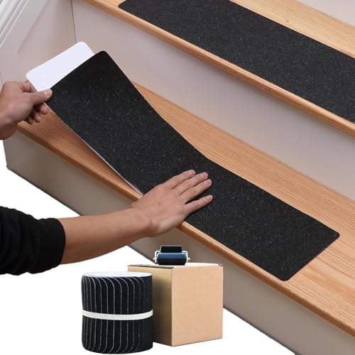 La mejor selección de Alfombras de escalera los mejores 5. 44 ERFDSNF 15 PCS Alfombra Antideslizante para Escaleras,Tapete de Escalera Seguridad para Niños61x10CM,Con rodillos de goma,Apto para escalones de madera.
