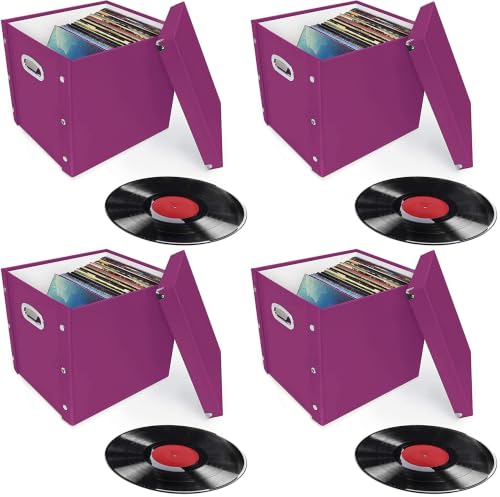 Image of Snap-N-Store Vinyl Record Storage Box - 12 inch - 4 Pack- Crate Holds up to 75 Vinyl Albums - Berry