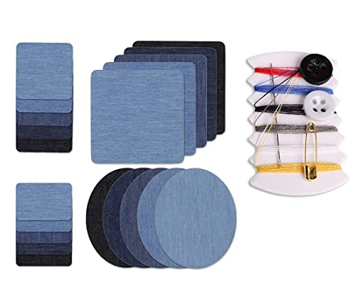 CUHZA 20 pièces thermocollantes, 1 ensemble de couture, 5 couleurs thermocollantes pour tissu, adhésif pour patchs en tissu, patchs jeans, fer sur patchs denim pour tissu