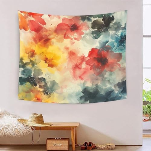Tapisserie murale tissu fleurs aquarelle pour salon et chambre