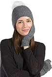 Fishers Finery Women's Cashmere Winter Pom Hat and Glove Set; Gift Box (Heather Gray)