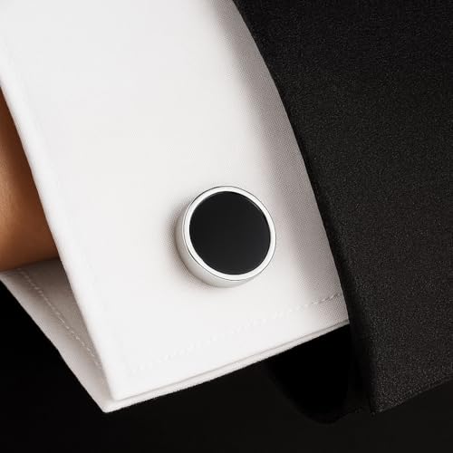 Par de mancuernas para camisa negras y plateadas miniatura 4