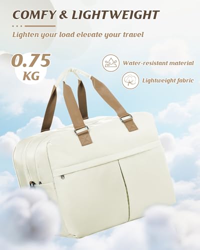 Image of Travel Duffle Bags for Women Men Expandable Personal Item Travel Bag Lightweight Weekender Overnight Carry on Bags for Airplanes Sport Gym Tote Ladies Beach Luggage Bag Beige Brown