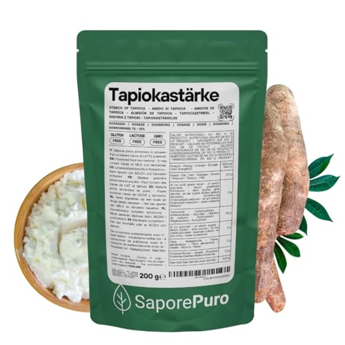 Saporepuro Tapiokastärke 200 gr – Glutenfreies, natürliches Verdickungsmittel für Backen, Desserts und asiatische Küche, ideal für Veganer und gesundheitsbewusste Ernährung