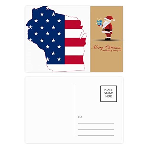 Cartes postales drapeau du Père Noël Wisconsin | Idée cadeau lot de 20 pour fêtes magiques