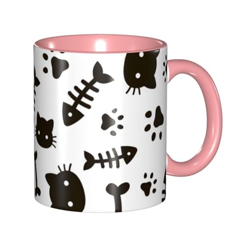 マグカップ アニメ ネコ 黒い猫柄 魚の骨 コーヒーカップ 330ml 陶器 食器 おしゃれ 男女兼用 ミルクコップ コーヒー ティー オフィス 家庭用 誕生日 贈り物