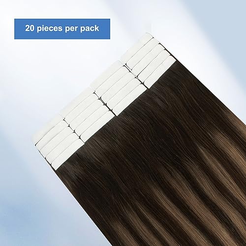 Image of Sixstarhair Invisible Tape In Hair Extensions Real Human Hair Balayage Dark Brown Fading to Chestnut Brown Remy Tape Hair Extensions for Woman 20 Pieces 50g [Color #B2-6 18 inch]
