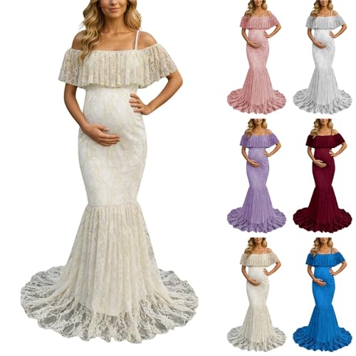 Robe de grossesse d'été fluide et élégante avec bretelles spaghetti et dentelle