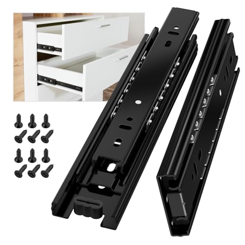 Image of AOLISHENG Drawer Runners Cabinet Drawer Slides 350mm 45kg Load Capacity Heavy Duty Kitchen Draw Runners Full Extension Ball Bearing Draw Sliders Replacement Rails Side Mount, Black 1 Pair