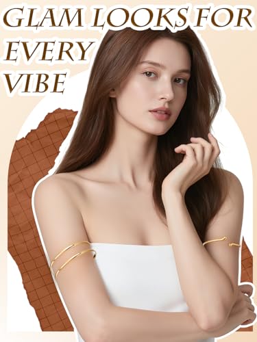 Gold Arm Cuff Jewelry Accessories for Women - 5Pcs Adjustable Open Upper Arm Cuff Bracelet Bangle Armlet Set for Party2