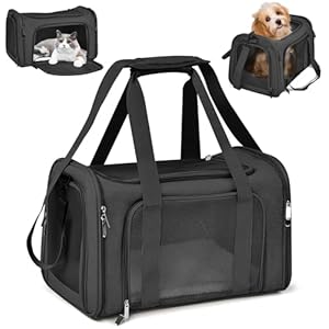 Staranry 45x30x30cm Katzentransporttasche Haustiertasche, Katzen Tragetasche Faltbar und Atmungsaktiv, 7kg Transportbox Katze, Transportbox Hund für Mittelgroße Hunde, Katze Auto, Zug, Reisen(Schwarz)