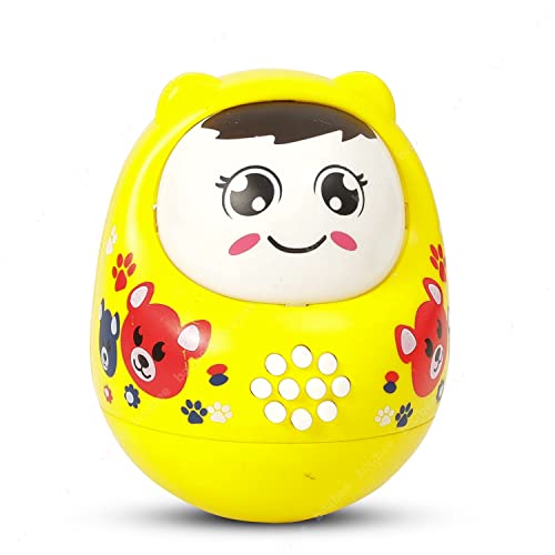 Image of Baybee Musical Toy Roly Poly for Babies 6+ Months with Blinking Eyes, Bell Sound & Glowing Light | Push & Shake Wobbling Tumbler Doll | Sensory Balancing Toy for Baby Boys & Girls (Yellow)