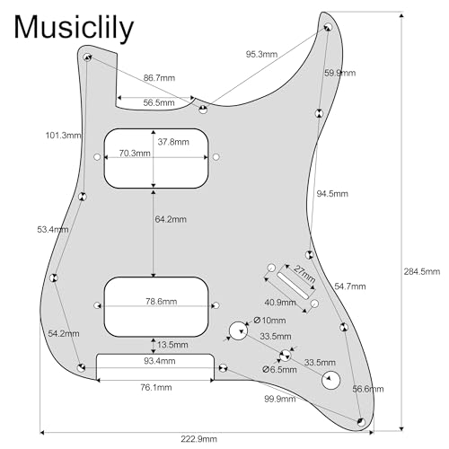Musiclily Pro 11 Holes ST HH Guitar Pickguard with Round Corner Uncovered Humbucker 2-Pot Mini Switch Layout for Fender Squier Strat Style Electric Guitar - Image 2
